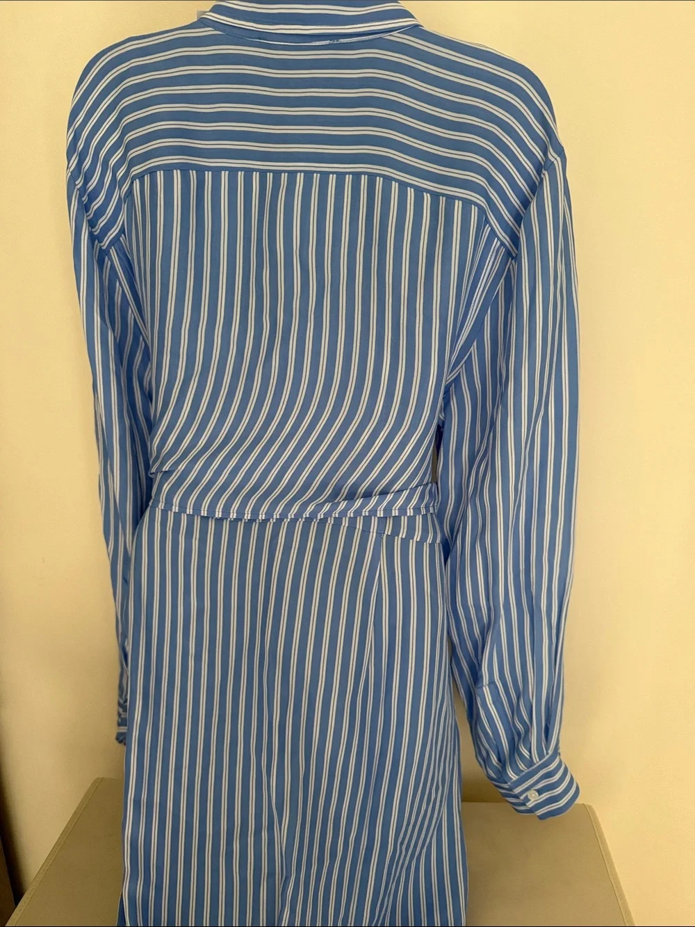 Michael Kors Blue and White Striped Maxi Shirt Dress with Tie Waist - Picture 6 of 7